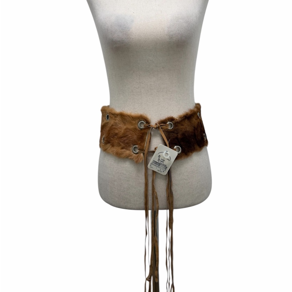 Vintage Mink Fur Grommet Brown Belt